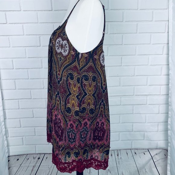 Tobi wine paisley boho slip dress lace trim Medium - Picture 4 of 8